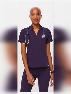FIGS Inala Slim Scrub Top 3 Pockets Invisible Zipper Navy Size XS
